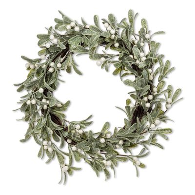Abbott Collection Frost Mistletoe Wreath - Natural Material/Plastic, Green/White (17" D)