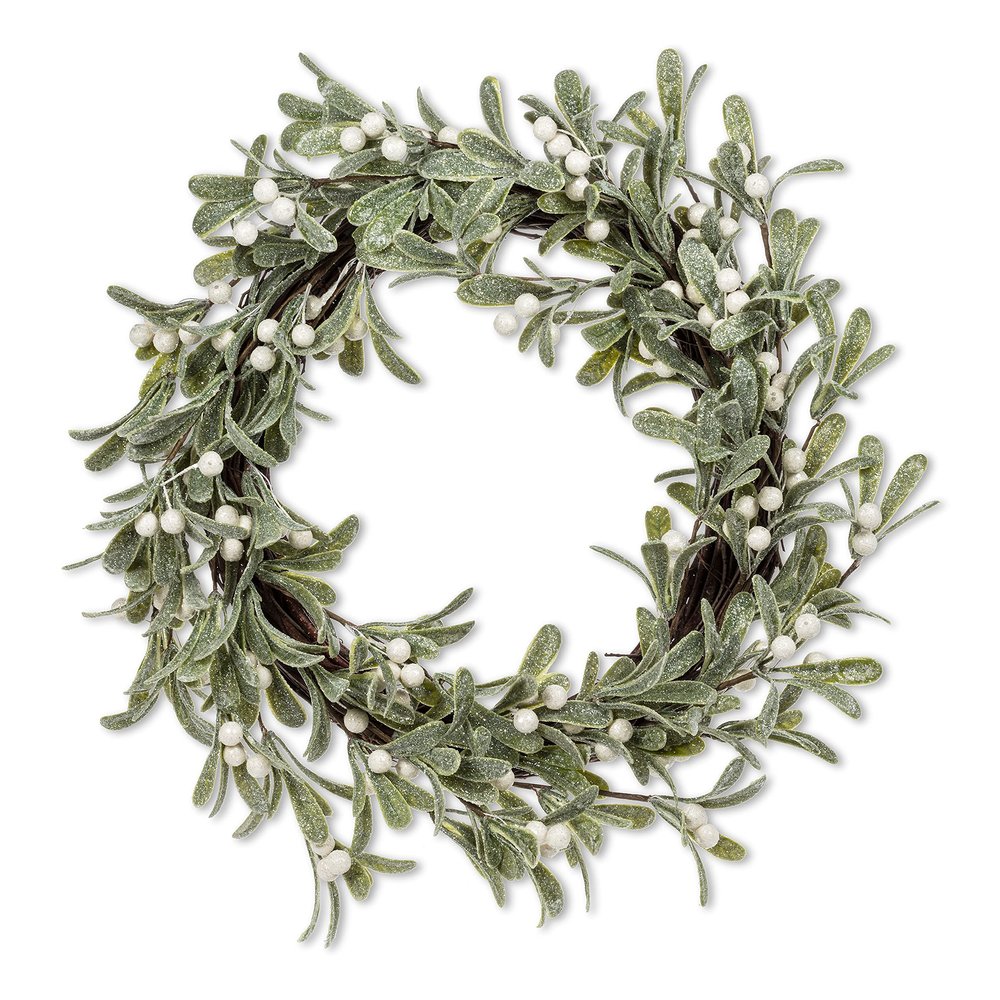 Abbott Collection Frost Mistletoe Wreath - Natural Material/Plastic, Green/White (17" D)