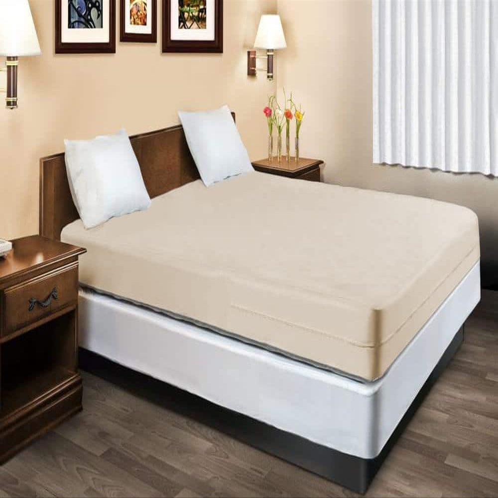 100% Natural Cotton Fleetwood Cotton Mattress Cover, Zips Around The Mattress (Beige, Full)