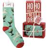 Primitives by Kathy 110902 Decorative Box Sign & Pair of Socks Gift Set - Ho Ho Holy Shit I Need A Drink view 1