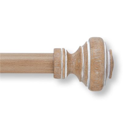 MODE Farmhouse Collection 1 1/8" Diameter Curtain Rod Set with Porch Doorknob Curtain Rod Finials and Steel Wall Mounted Adjustable Curtain Rod, Fits 72 to 144 Windows, Weathered Oak