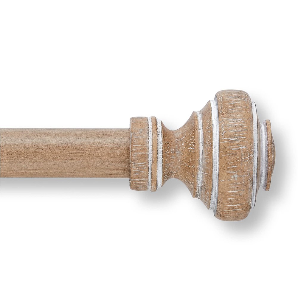 MODE Farmhouse Collection 1 1/8" Diameter Curtain Rod Set with Porch Doorknob Curtain Rod Finials and Steel Wall Mounted Adjustable Curtain Rod, Fits 72 to 144 Windows, Weathered Oak
