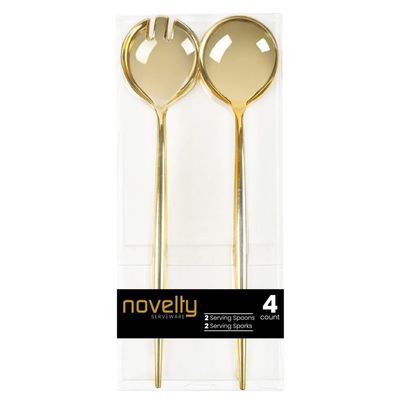 16 Piece Set of Novelty Serving Spoon & Spork Gold for Dinner Parties, Wedding, Thanksgiving