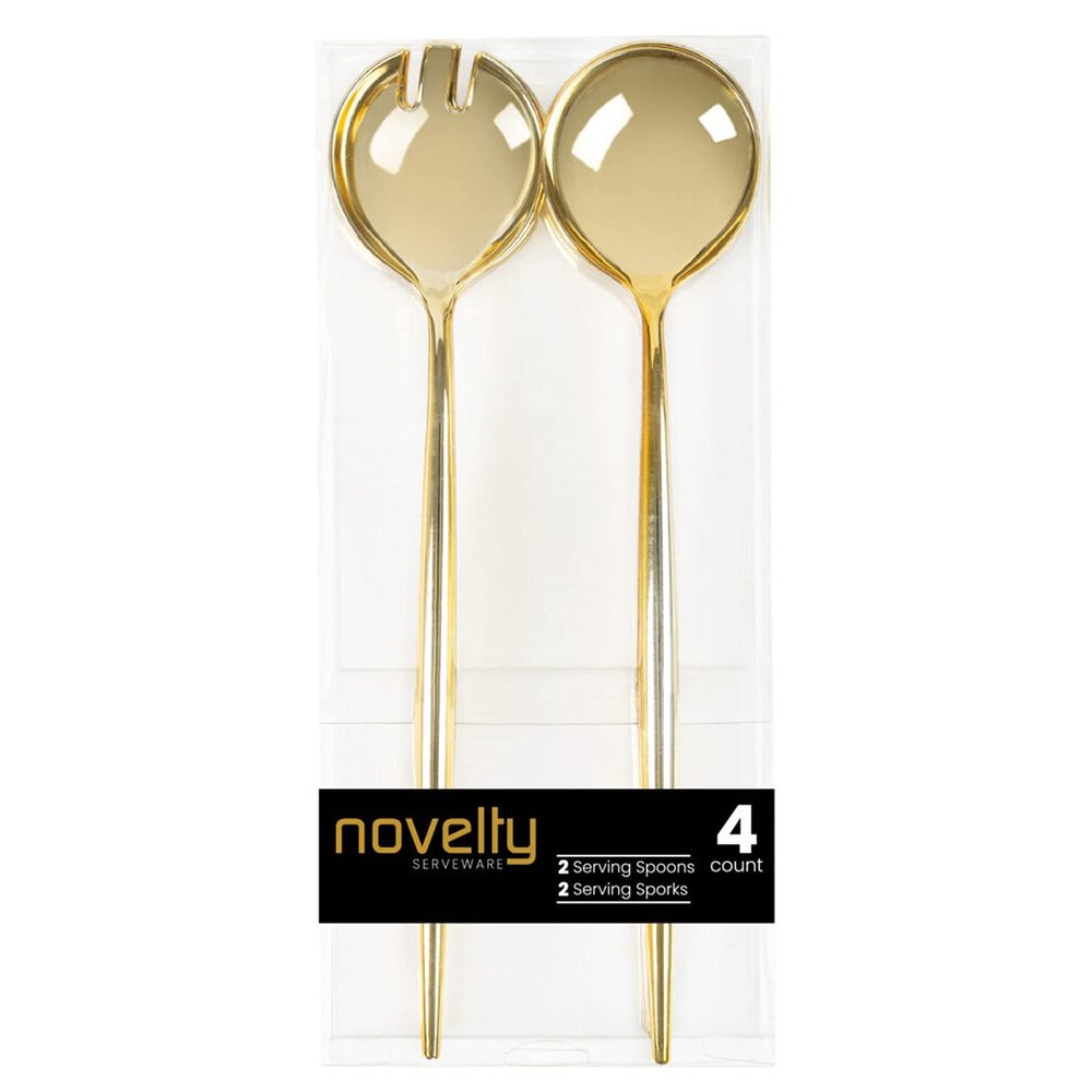 16 Piece Set of Novelty Serving Spoon & Spork Gold for Dinner Parties, Wedding, Thanksgiving