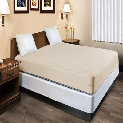 100% Natural Cotton Fleetwood Cotton Mattress Cover, Zips Around The Mattress (Beige, Twin)