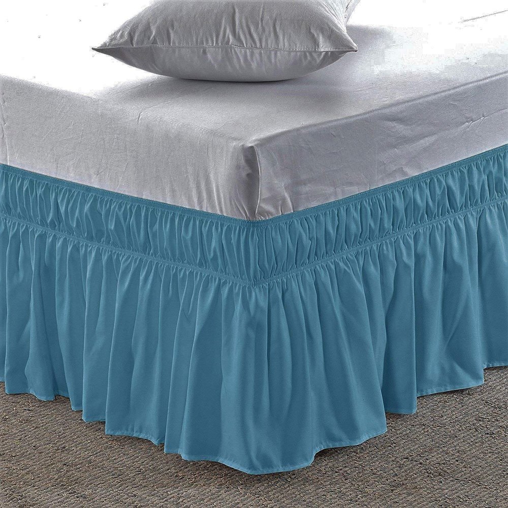 Amuze Bedding Easy Fit Elastic Wrap Around Ruffled BedSkirt Recron Drop Length 16 Inches (Medium Blue,Twin XXL)