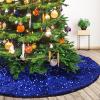 Atiming 48 inches Blue Sequin Christmas Tree Skirt Base Cover Navy Blue Christmas Tree Skirt Glitter Xmas Tree Skirt Mat Sparkly for Christmas New Year Holiday Decorations (Blue, 122cm) view 1