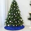 Atiming 48 inches Blue Sequin Christmas Tree Skirt Base Cover Navy Blue Christmas Tree Skirt Glitter Xmas Tree Skirt Mat Sparkly for Christmas New Year Holiday Decorations (Blue, 122cm) view 4