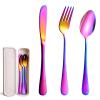 SAOSHYPEI Travel Utensils with Case, 4-Piece Stainless Steel Set, Rainbow view 4