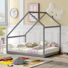 AOCHUANG Solid Wood Full Size Daybed, Platform Bed with Roof, Wooden House Bed Frame for Kids, Teen, Toddler, Can be Decorated (Gray) view 1