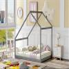 AOCHUANG Solid Wood Full Size Daybed, Platform Bed with Roof, Wooden House Bed Frame for Kids, Teen, Toddler, Can be Decorated (Gray) view 3