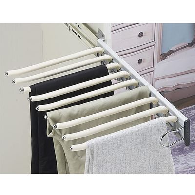 LKP Pull Out Wardrobe Hanging Rail, Sliding Pants Rack for Hanging Scarf, Retractable Clothes Hanger, with 9 Arms, Beige/Black/Orange