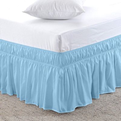 Amuze Bedding Easy Fit Elastic Wrap Around Ruffled BedSkirt Recron Drop Length 16 Inches (Sky Blue,Full)