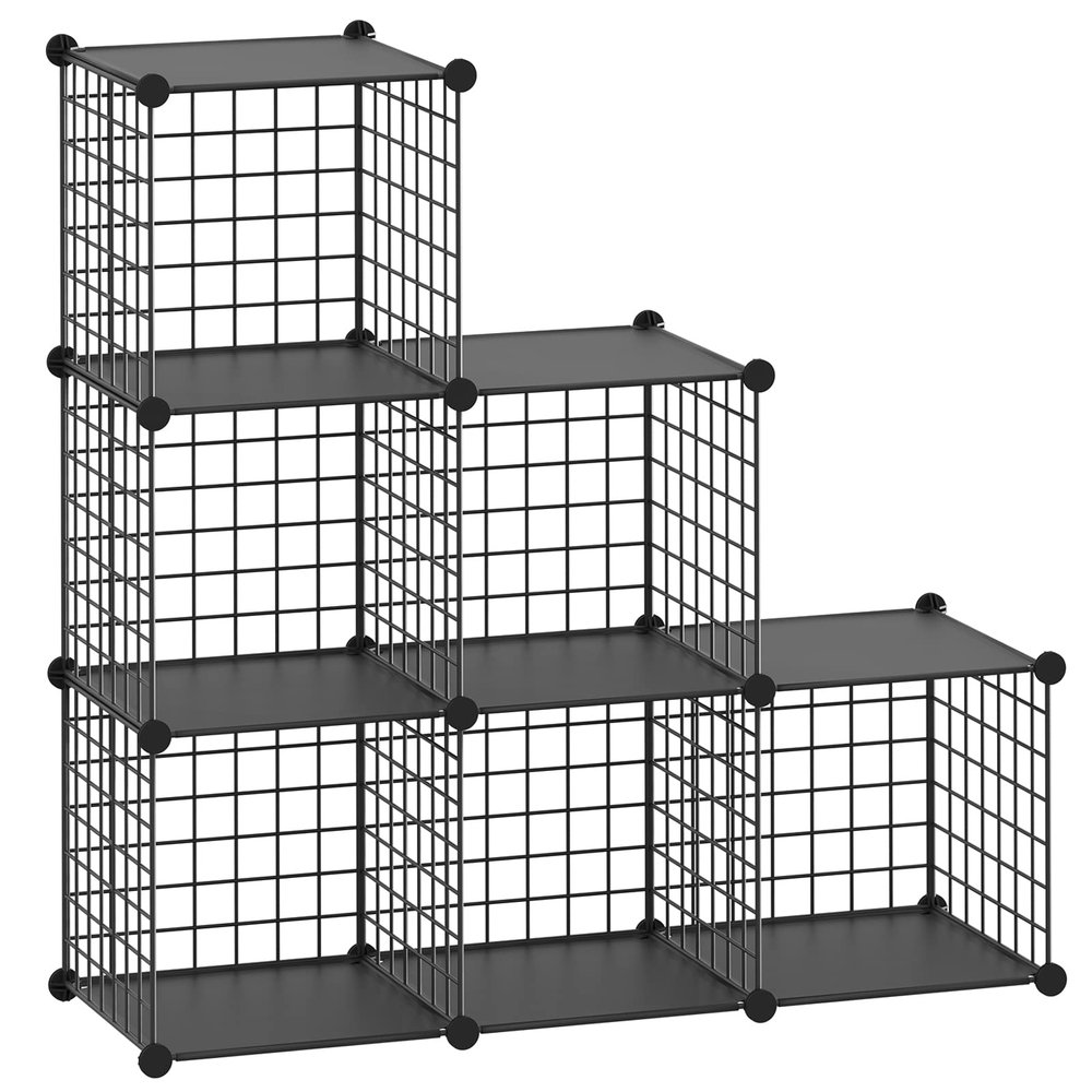HUBSON Wire Cube Storage Organizer, Book/Toy/Craft/Potted Plants and petCloset Organizers and Storage Shelves?6-Cube Freely Combinable Metal Grids Storage Shelf,Black Plus Iron