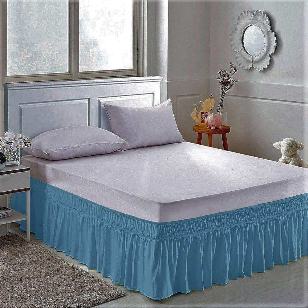 Amuze Bedding Easy Fit Elastic Wrap Around Ruffled BedSkirt Recron Drop Length 16 Inches (Mocha,Full XL)