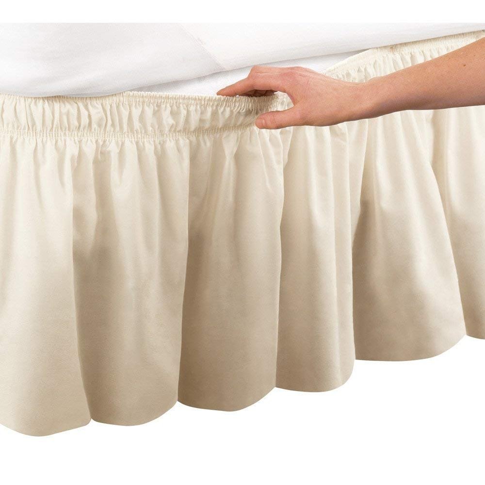 Amuze Bedding Easy Fit Elastic Wrap Around Ruffled BedSkirt Recron Drop Length 16 Inches (Ivory,Full)