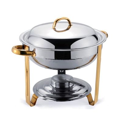 Chafing Dish Buffet Sets, Full Size Stainless Steel Round Buffet Chafer, 3.5L Food Warmer with Gold Accents with Food Water Pan, Lid, Frame And Fuel Holder,5
