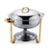 Chafing Dish Buffet Sets, Full Size Stainless Steel Round Buffet Chafer, 3.5L Food Warmer with Gold Accents with Food Water Pan, Lid, Frame And Fuel Holder,5 view 1