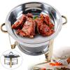 Chafing Dish Buffet Sets, Full Size Stainless Steel Round Buffet Chafer, 3.5L Food Warmer with Gold Accents with Food Water Pan, Lid, Frame And Fuel Holder,5 view 2