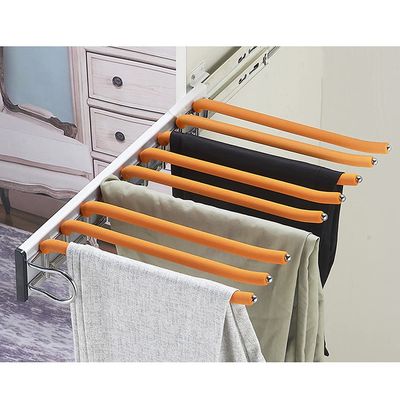 LKP Pull Out Wardrobe Hanging Rail, Sliding Pants Rack for Hanging Scarf, Retractable Clothes Hanger, with 9 Arms, Beige/Black/Orange
