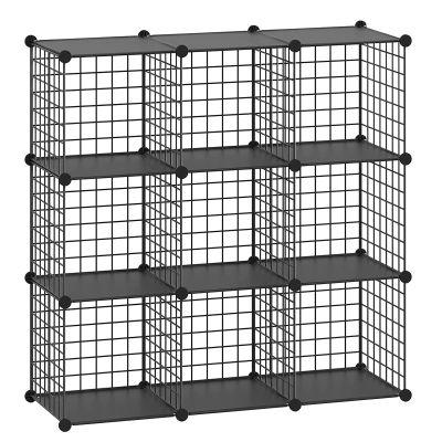 HUBSON Wire Cube Storage Organizer, Book/Toy/Craft/Potted Plants and petCloset Organizers and Storage Shelves, 9-Cube Freely Combinable Metal Grids Storage Shelf,Black Plus Iron