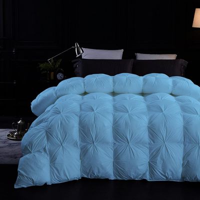 Goose Down Pinch Pleated Comforter Oversized Queen Size Duvet Insert,100% Cotton Shell 500 GSM Fill Power and Feather Down-Proof Fluffy Premium Baffle Box Comforter Only(1 Piece - Light Blue)