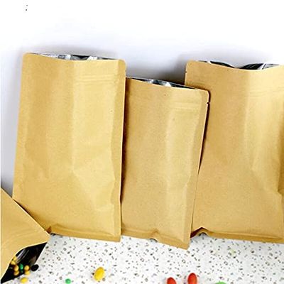Crysdaralovebi 100pcs 12 Size Kraft Paper Doypack Zip Lock Pouch with Aluminum Foil Food Tea Snack Coffee Storage Resealable Ziplock/Zipper Bag (18x30cm)