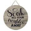 12" Round Wooden Sign for Front Door Decor Soak All Your Troubles Away Wood Plaque Door Hanger for Farmhouse Living Room Bedroom Dining Room Kitchen Garden view 1