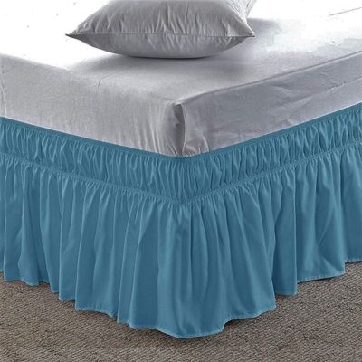 Amuze Bedding Easy Fit Elastic Wrap Around Ruffled BedSkirt Recron Drop Length 16 Inches (Medium Blue,Full XL)