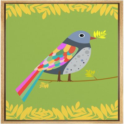 bestdeal depot Framed Canvas Print Wall Art Multicolor Gray & Pink Pigeon on Green Background Birds Wilderness Illustrations Modern Art Chic Ultra for Living Room, Bedroom, Office - 16"x24" NATURAL
