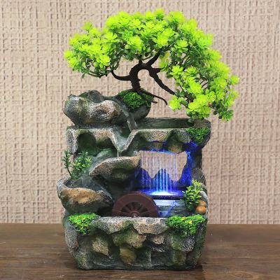 DYRABREST Indoor Relaxation Desktop Fountain Waterfall, Zen Meditation Rockery Crafts Indoor Waterfall with LED Light for Home Office Bedroom Desk Dcoration
