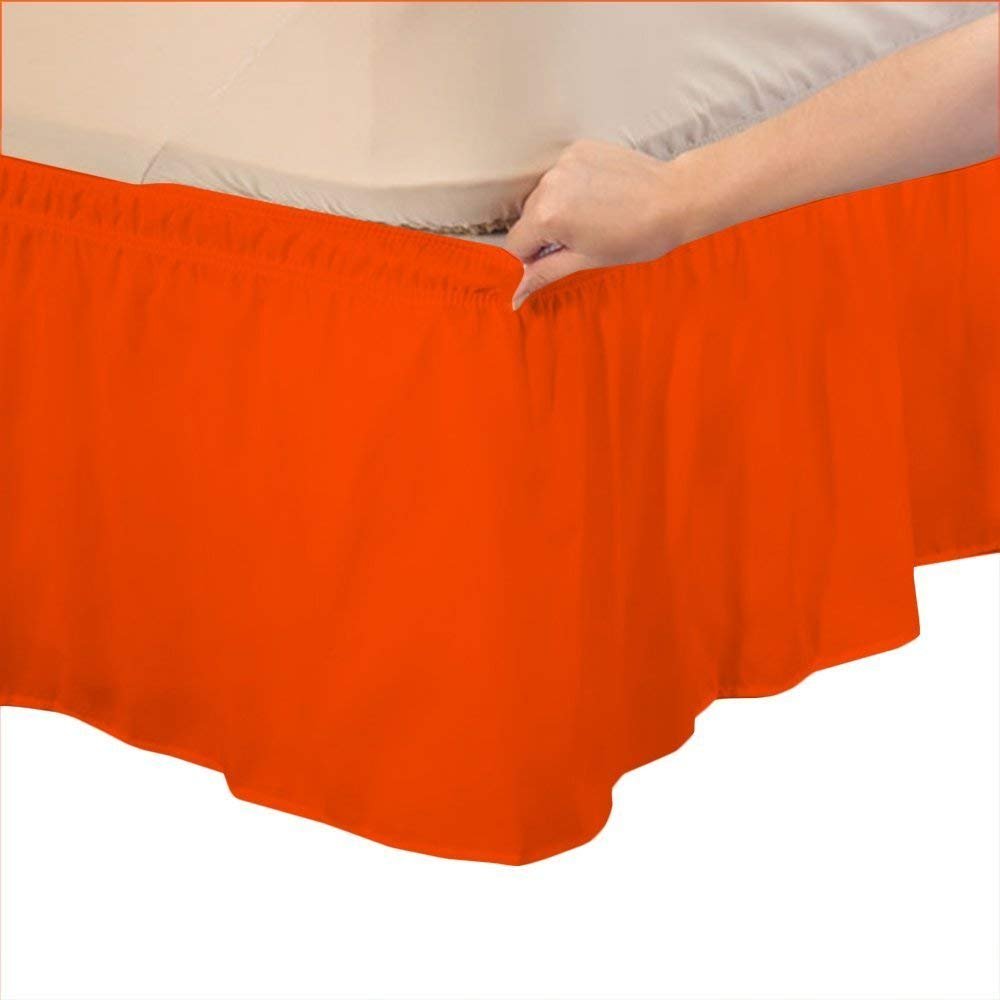 Amuze Bedding Easy Fit Elastic Wrap Around Ruffled BedSkirt Recron Drop Length 16 Inches (Orange,Queen)