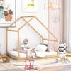 AOCHUANG Solid Wood Full Size Daybed, Platform Bed with Roof, Wooden House Bed Frame for Kids, Teen, Toddler, Can be Decorated (Natural) view 1