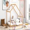 AOCHUANG Solid Wood Full Size Daybed, Platform Bed with Roof, Wooden House Bed Frame for Kids, Teen, Toddler, Can be Decorated (Natural) view 3