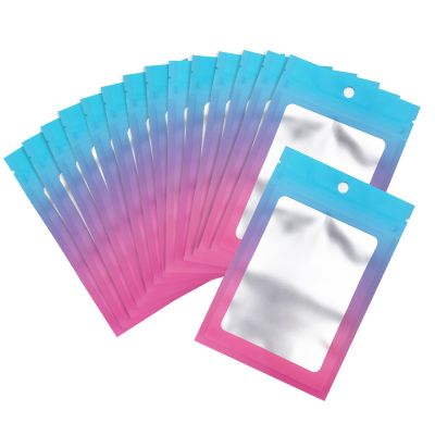 100 Pcs Resealable Mylar Bags, Gradient Color Food Storage Bags, Zip Bag Foil Bags Packaging Pouch for Food Storage, Sample, Small Business (Blue Pink, 4.7 X 7.1 Inch)