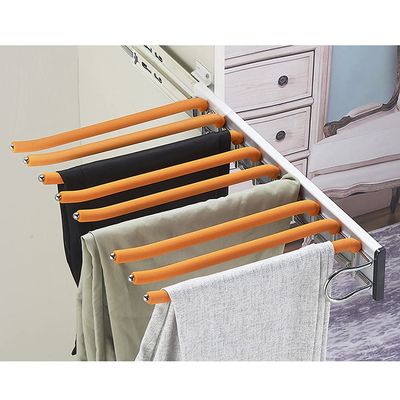 LKP Pull Out Wardrobe Hanging Rail, Sliding Pants Rack for Hanging Scarf, Retractable Clothes Hanger, with 9 Arms, Beige/Black/Orange
