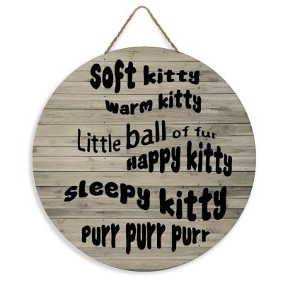 12" Round Wooden Sign for Front Door Decor Soft Kitty Warm Kitty Sleepy Kitty Wood Plaque Door Hanger for Farmhouse Living Room Bedroom Dining Room Kitchen Garden