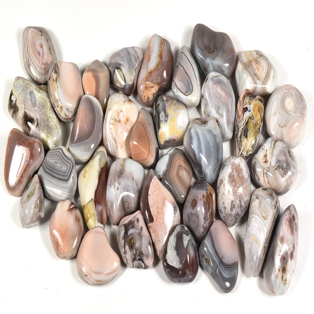 30PCs Pink Botswana Agate Tumbled Stones Polished Natural Banded Chalcedony Gemstone Crystal Mineral Pebble Specimens