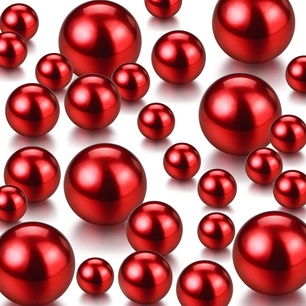 150 Pieces Vase Filler Faux Pearls Vase Makeup Beads No Hole Gloss Bead Mixed Sizes Round Pearl for Home Party Wedding Decor, 8/14/20 mm(Red)