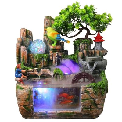 11-Inch Tabletop Fountains Desk Rockery Cascading Mini Waterfall Atomizing Humidifier Fountain with Crystal-Like Lighting Effect Rolling Ball Desktop Small Interior Water Feature Decoration