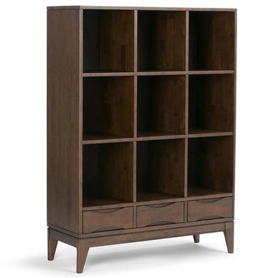 Allora 48" H Transitional 9 Cubby Solid Wood Bookshelf Bookcase Storage with 9 Shelves, for The Living Room, Study and Office, in Walnut Brown