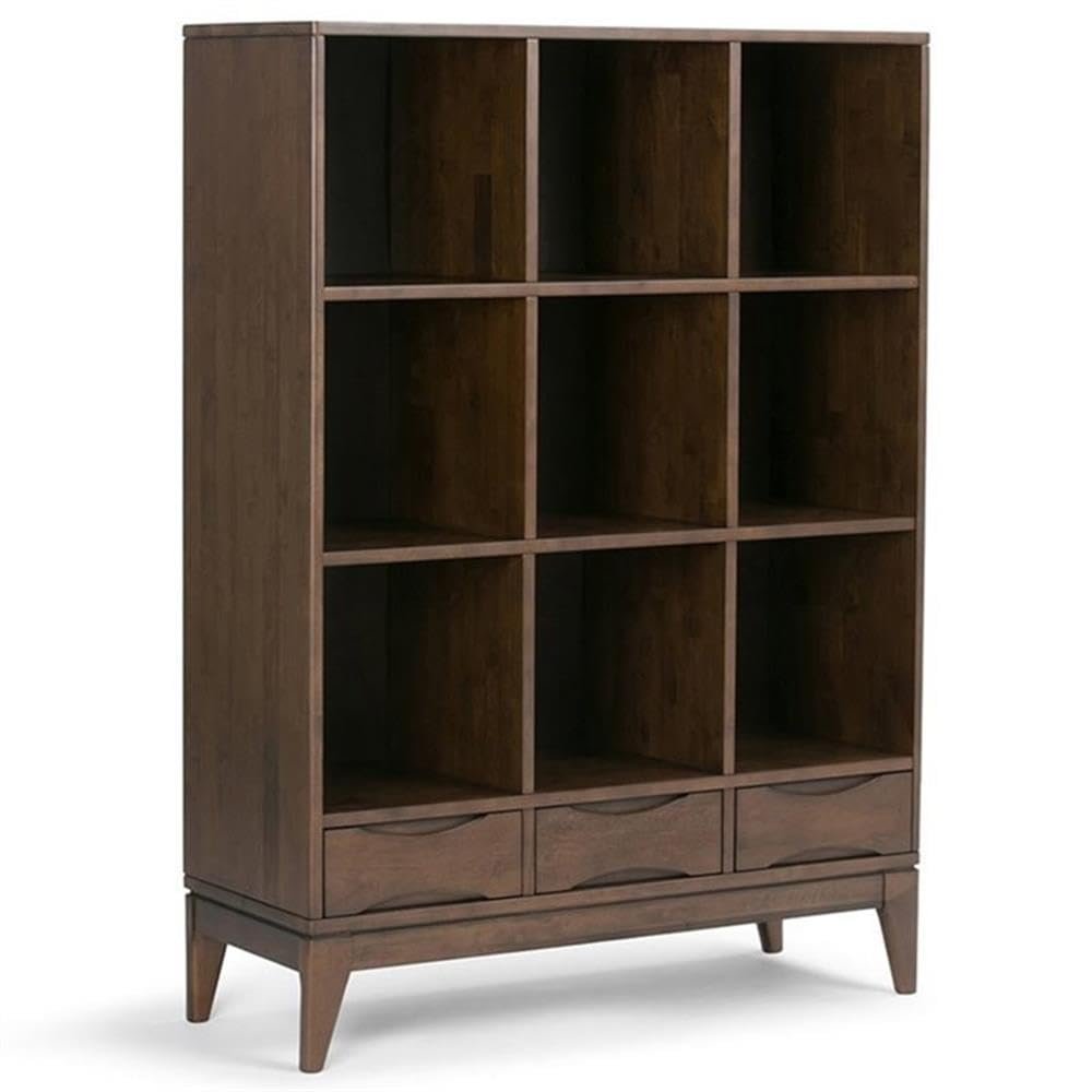 Allora 48" H Transitional 9 Cubby Solid Wood Bookshelf Bookcase Storage with 9 Shelves, for The Living Room, Study and Office, in Walnut Brown