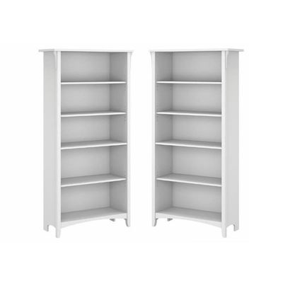 Home Square 5 Shelf Wood Bookcase Set in Pure White and Shiplap Gray (Set of 2)