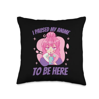 Anime Lover Apparel & Accessories I Paused Cute Anime Girl Funny Quote Throw Pillow, 16x16, Multicolor