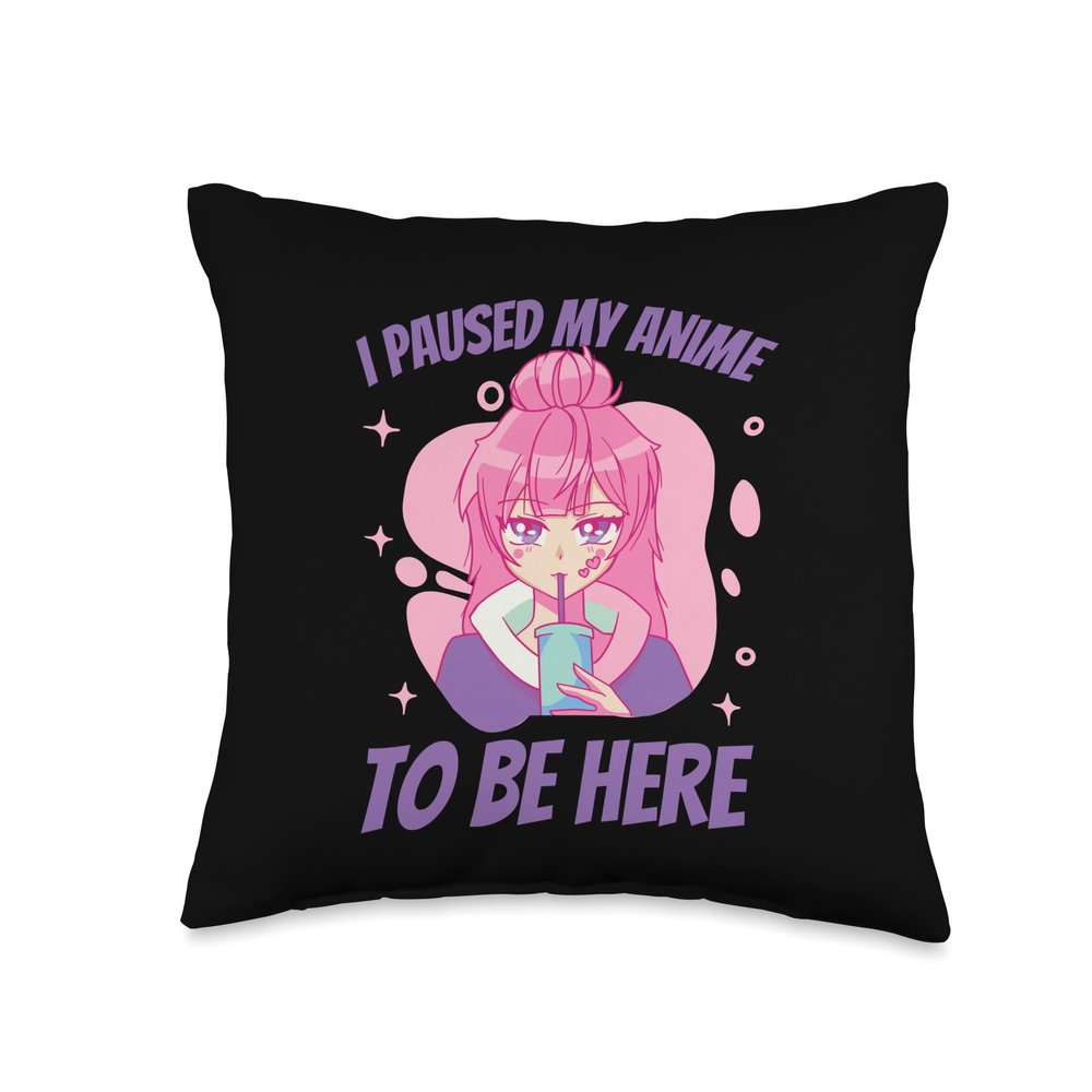 Anime Lover Apparel & Accessories I Paused Cute Anime Girl Funny Quote Throw Pillow, 16x16, Multicolor