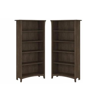 Home Square 5 Shelf Wood Bookcase Set in Ash Brown (Set of 2)