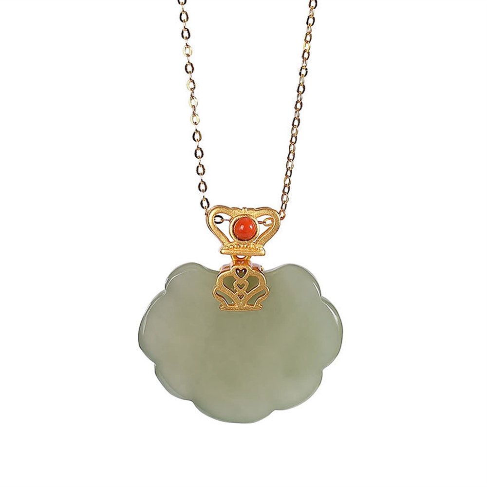 CAOMIAN S925 Sterling Silver Gold Plated Natural Hetian Jade Gray Jade Set Chain Retro Personality Ruyi Ladies' Pendant