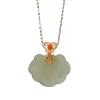 CAOMIAN S925 Sterling Silver Gold Plated Natural Hetian Jade Gray Jade Set Chain Retro Personality Ruyi Ladies' Pendant view 1