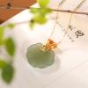 CAOMIAN S925 Sterling Silver Gold Plated Natural Hetian Jade Gray Jade Set Chain Retro Personality Ruyi Ladies' Pendant view 3