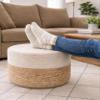 Scandilivin Homes Pouf Ottoman 100% Jute Pouffe Natural Ivory (18"x18"x12") view 3